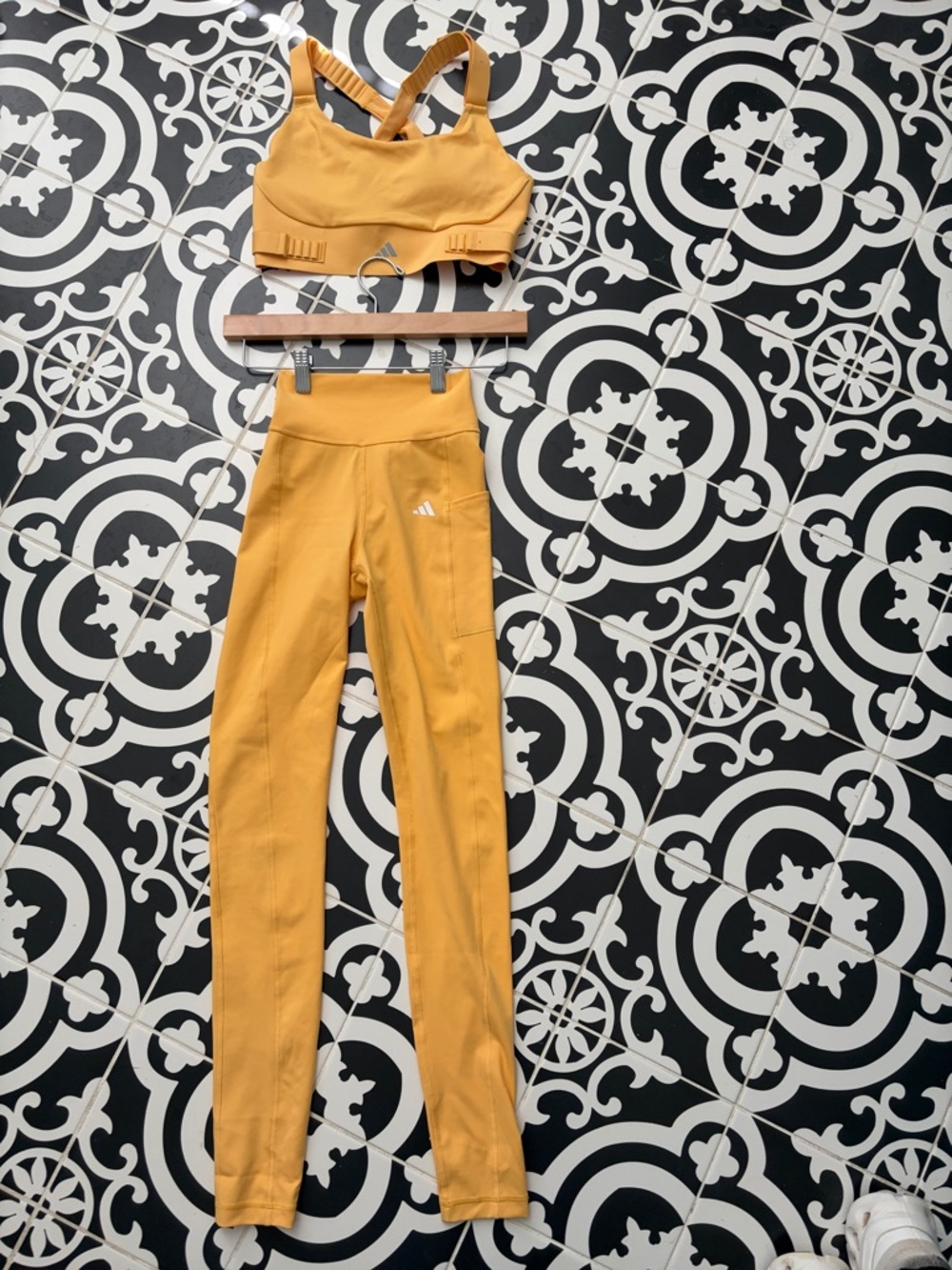 Adidas Mustard Yellow Active Leggings & Sports Bra Set